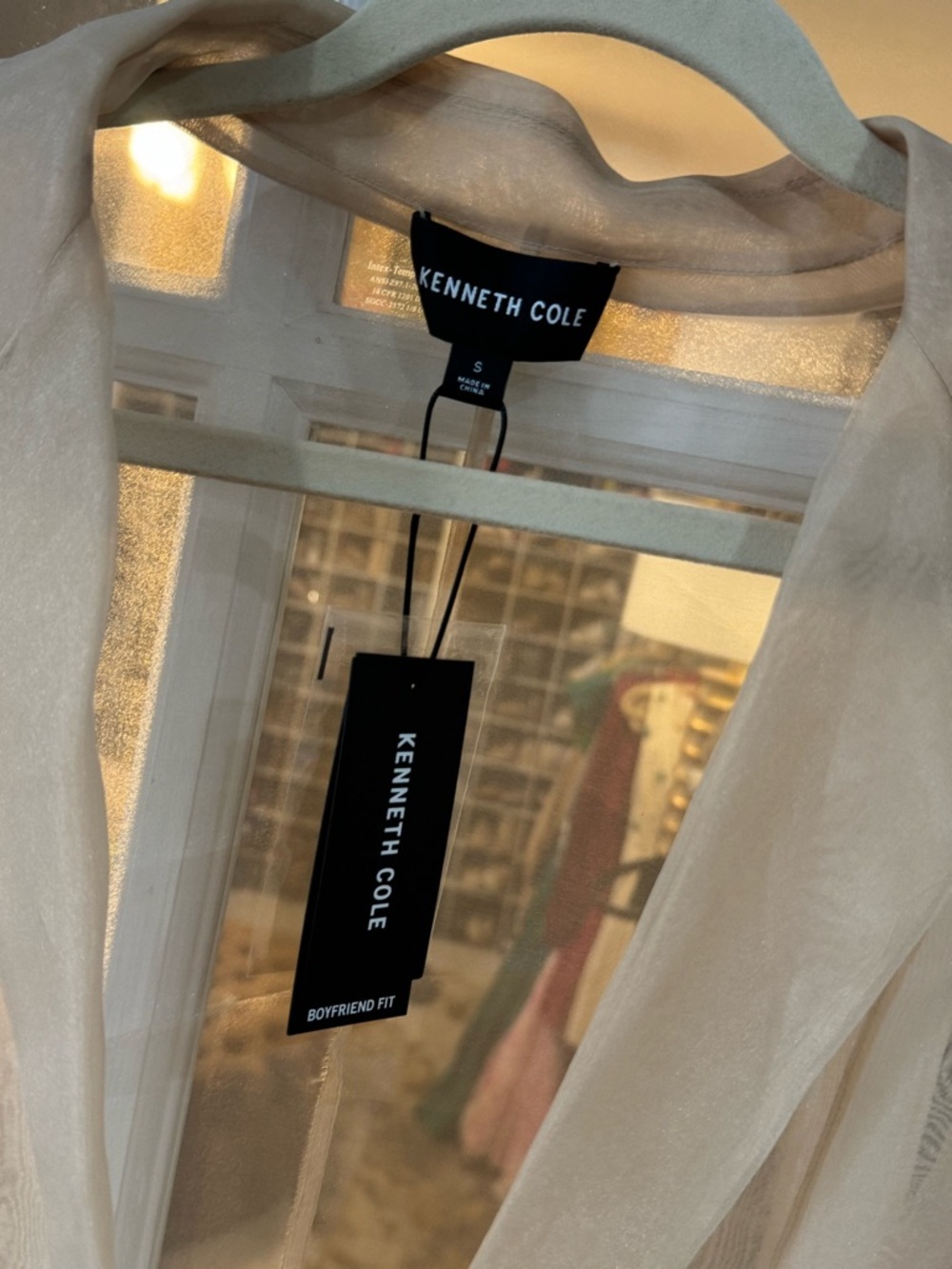 Kenneth Cole Sheer Organza Beige Blouse Wedding Guest Cocktail Shawl - Picture 4 of 7